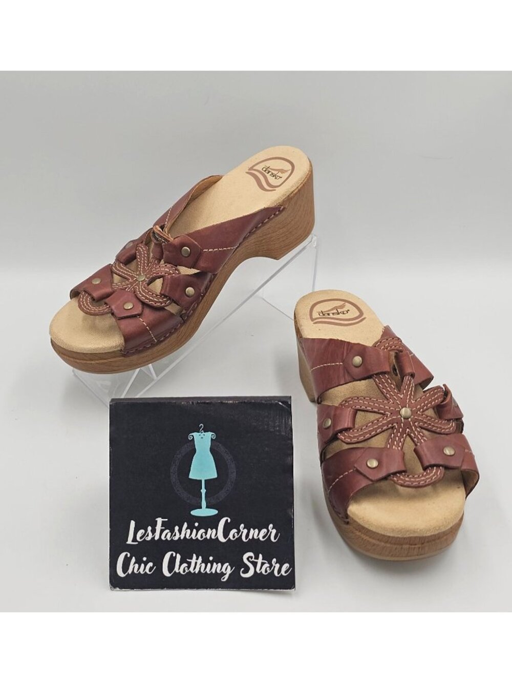 Dansko Women's Brown Leather Serena Wedge Slip-On Clog Sandals Size 6.5 (37) 377